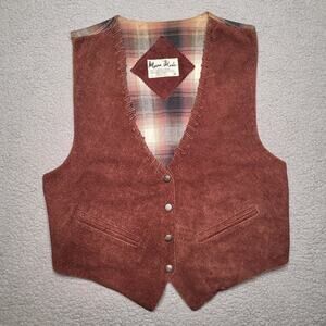 VTG Mona Mode Vest Men Medium Brown Suede Western Ranch Rockabilly Whipstitch